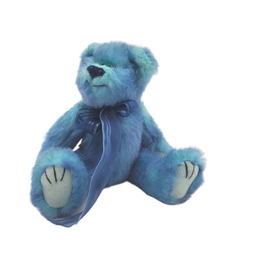 VTG 1993 TY Jointed Plush Bright Blue‎ Teddy Bear W/ Blue Bow Jointed Plush Toy